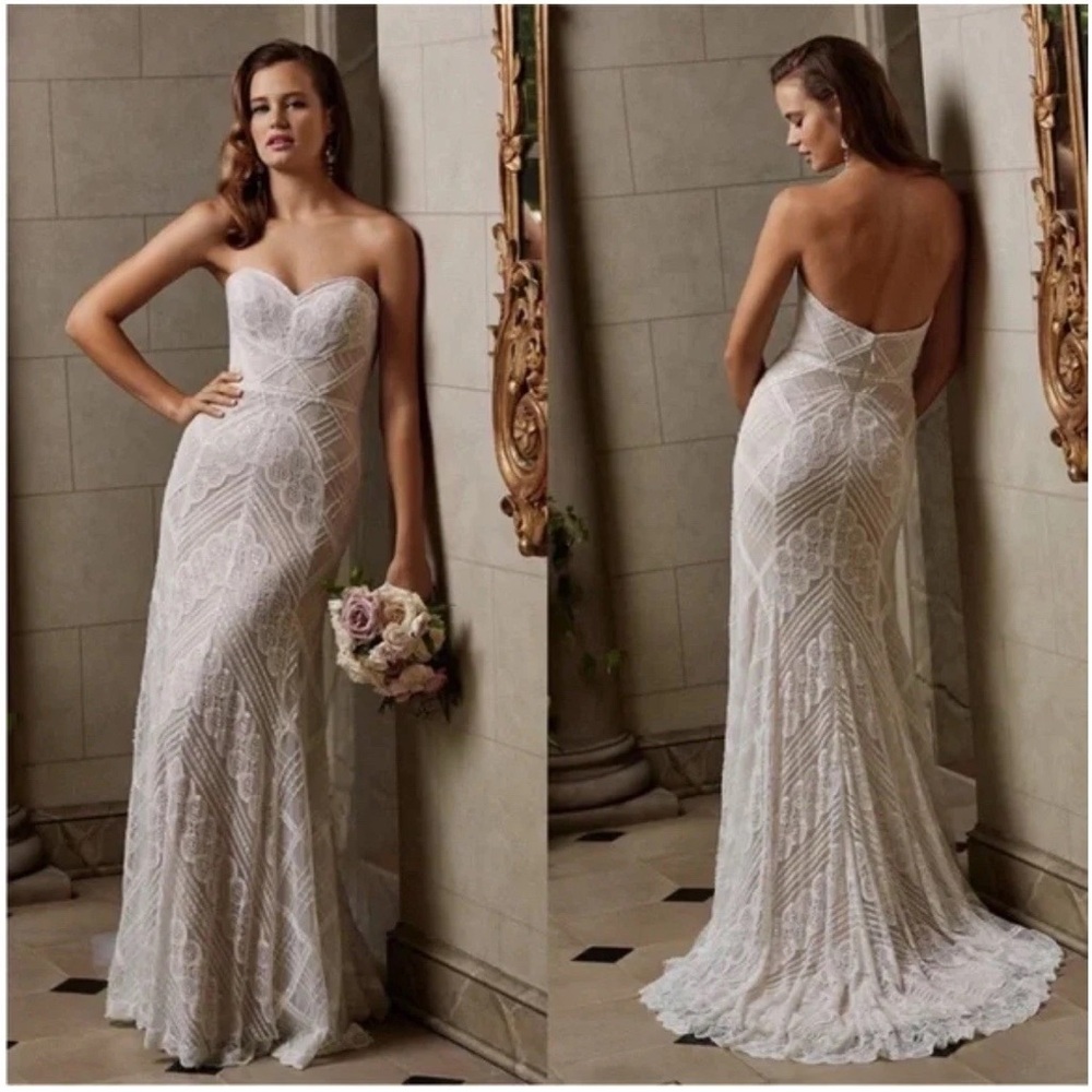BHLDN Wtoo Gigi Gia Bridal By Watters Never Worn Ivory Lace Blush Lined & Beaded